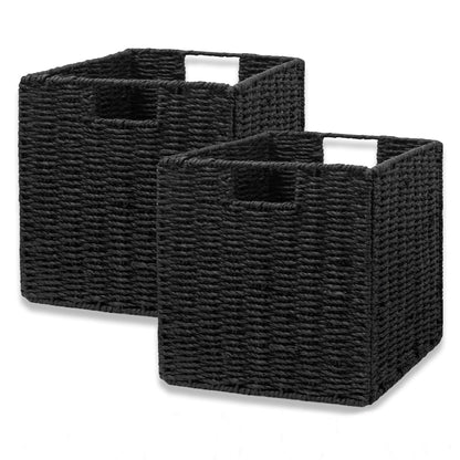 Vagusicc Woven Storage Basket, 2-Pack Wicker Basket for Shelves Closet Organizer, Square Shelf Baskets for Toys, Books, Shoes