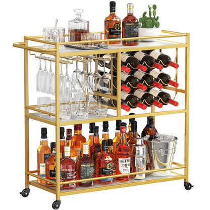 Lifewit 3 Tier Drinks Trolley with Lockable Wheels,Gold