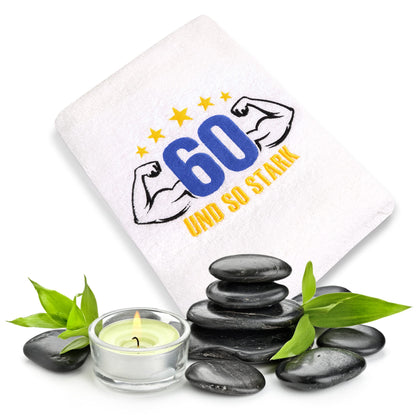 Abc Casa 60th birthday gift towel with embroidered muscles for men - a useful gift for 60 years - a wonderful gift idea for 60th