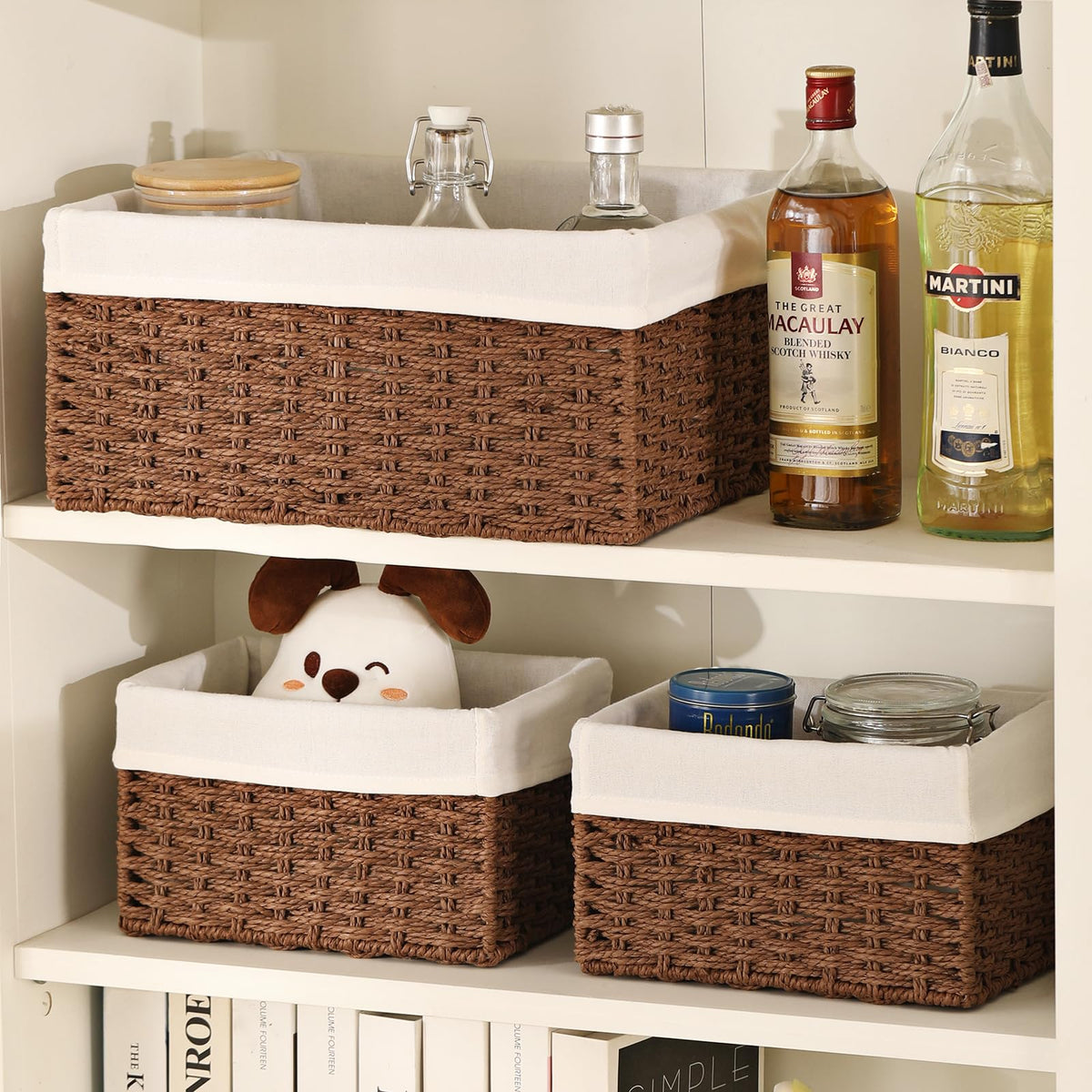 Vagusicc Wicker Storage Basket, Set of 3 Rectangular Storage Gift Hamper Basket with Removable Fabric Lining
