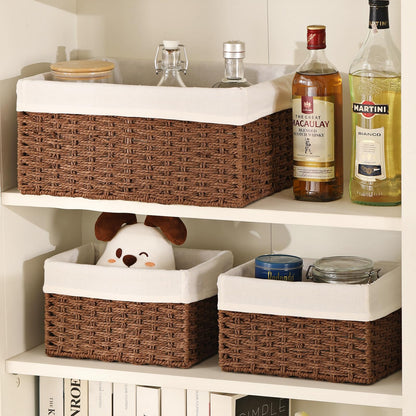 Vagusicc Wicker Storage Basket, Set of 3 Rectangular Storage Gift Hamper Basket with Removable Fabric Lining