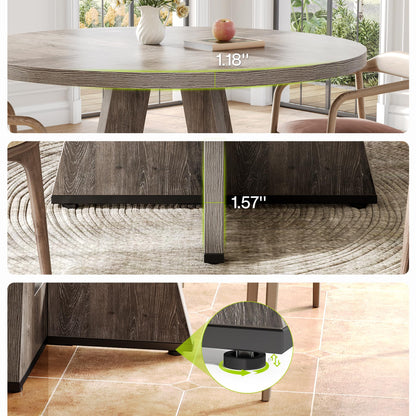 LITTLE TREE Round Dining Table for 4-6 People, 47 Inches Dining Room Table with Wooden Pedestal Base, Grey Dinner Tables
