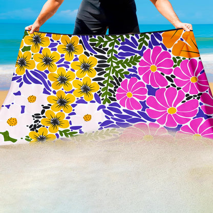 Violetpos Bold Floral Patchwork Beach Towel, Extra Large 180x90 cm 250GSM Microfibre, Sand Free Quick Dry