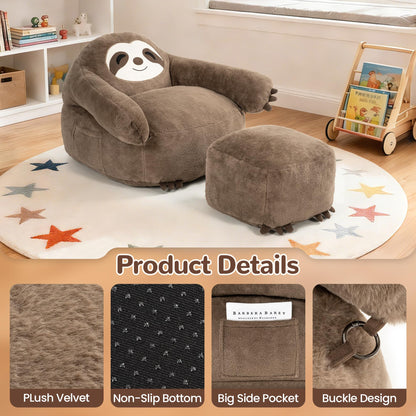 Pamapic Bean Bag Chair, Sloth Bean Bag Chair with Footstool, BeanBag with FIlling Included, Ergonomic Recliner with Detachable Armrest