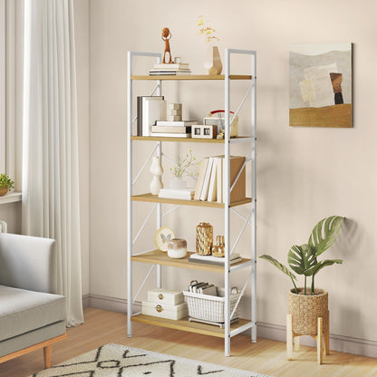 YITAHOME Bookshelf, 5 Tiers Bookcase Tall Book shelf with Metal Frame, Industrial Display Storage Rack