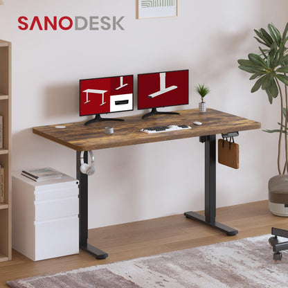 SANODESK 160 * 60 Electric Standing Desk, Height Adjustable Sit Stand Computer Desk with Anti-Collision Technology, Cable Management, Storage Basket