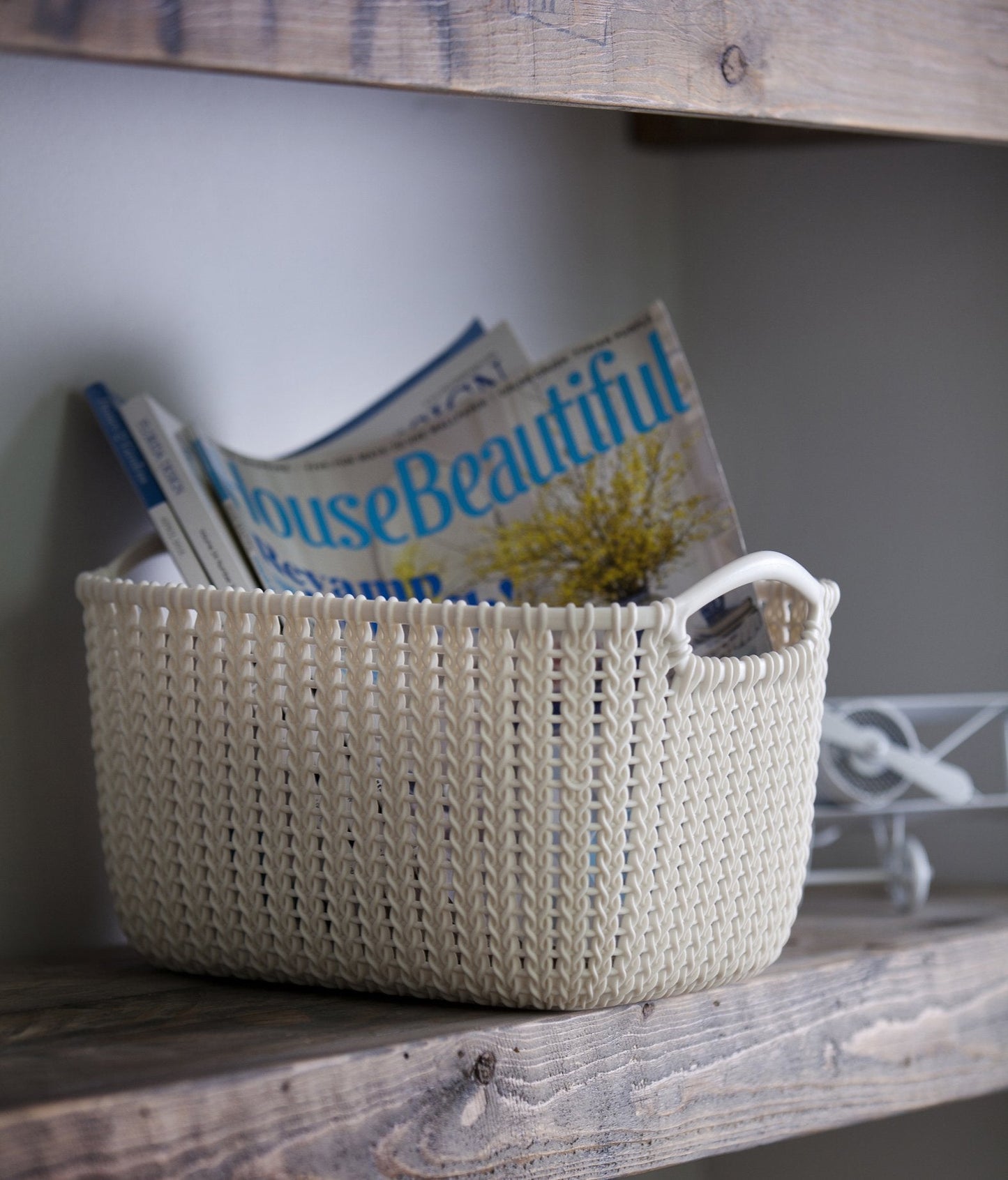 Curver Knit Effect Kitchen, Living room, Bathroom, Bedroom, Utility Medium Rectangular Storage Basket 8 Litres - Oasis White