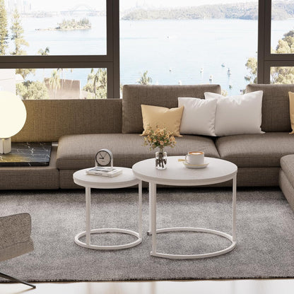 Huhote Round Coffee Tables, Set of 2 End Table, Nesting Tables, Side Table
