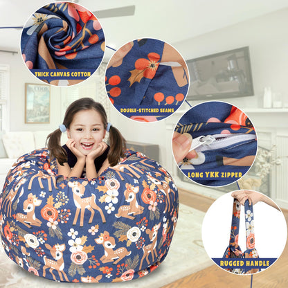 Round Bean Bag Cover Only without Filling, Large Stuffed Animal Bean Bag Storage, Bean Bag Chair Cover
