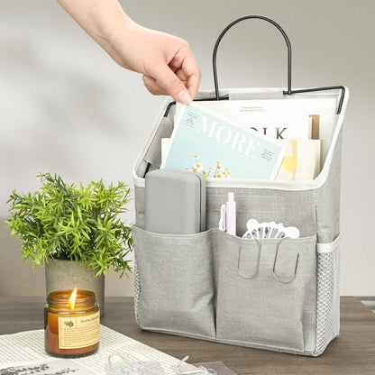 Set of 2 Waterproof Hanging Storage Organizers - Linen - Foldable - With Pockets - For Nursery, Bathroom, Bedroom, Office, RV - Grey