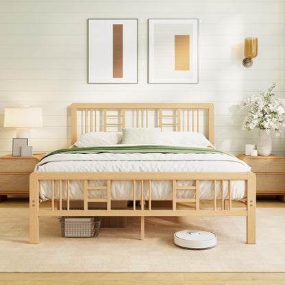 Hunlostten Wooden Double Bed Frame with Headboard - Bamboo Wood Bed Frames with Metal Slats Support and Underbed Storage, Easy to Install, Noise Free