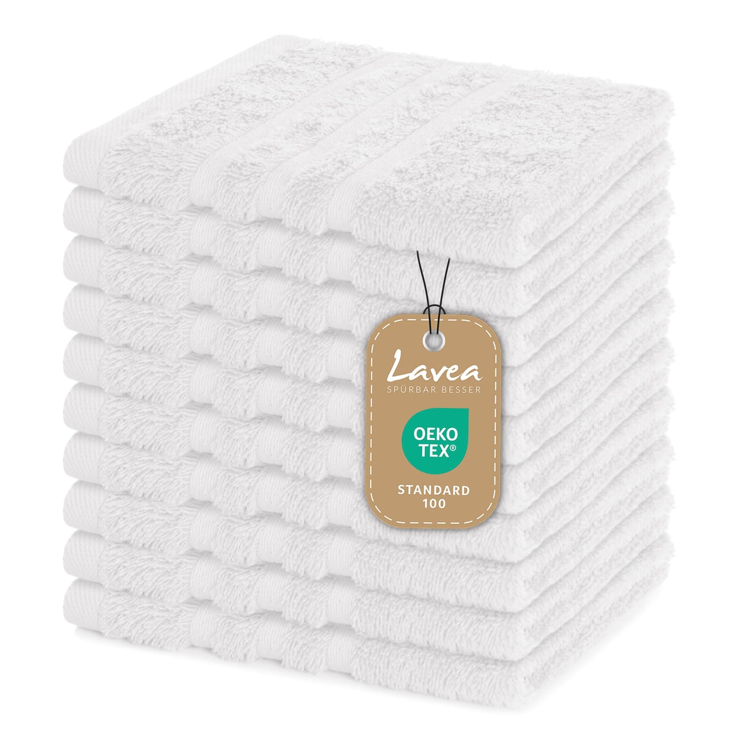 Lavea Set of 10 Flannels 30 x 30 cm, 100% Cotton Terry Cloth 500 g/m², Guest Towels and Small Wash Cloths, Easy Care 60 °C, Terry Cloth Series Elena