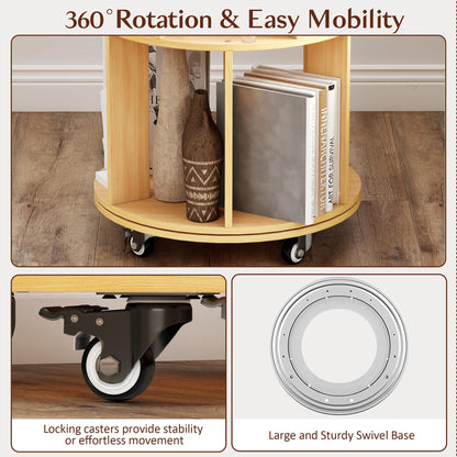 Turosur 5-Tier Rotating Bookshelf, 360° Rotating Bookcase Floor Standing