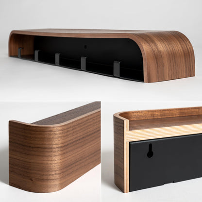 Kazai. Wall-Mounted Coat Rack 'Toke' | Modern Design Coat Rack with Hidden Wall Hooks | Solid Wood Veneer Panel Coat Hanger | Walnut