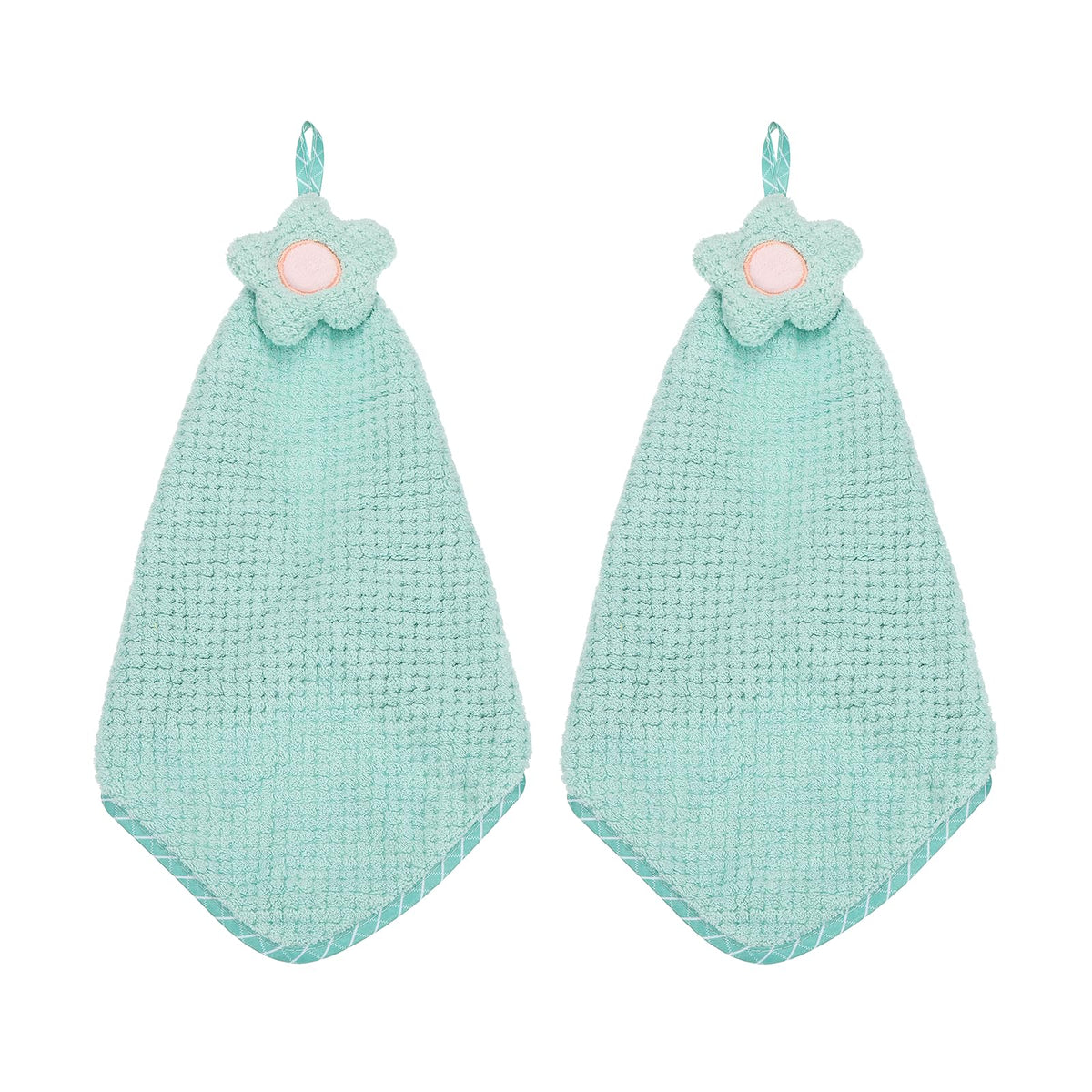 sourcing map 2Pcs Hand Towel, Soft Coral Fleece Hand Towels with Hanging Loop Decorative Flower Pattern Quick-Drying and Washable for Home Bathroom