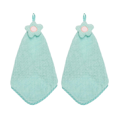 sourcing map 2Pcs Hand Towel, Soft Coral Fleece Hand Towels with Hanging Loop Decorative Flower Pattern Quick-Drying and Washable for Home Bathroom