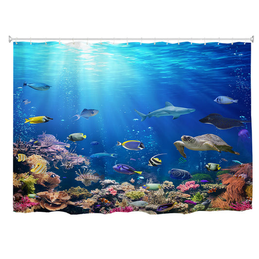 goodbath Extra Wide Shower Curtain 240x180cm, Ocean Underwater World Tropical Fish Anti Mould Fabric Waterproof Bath Curtains for Bathroom with 18