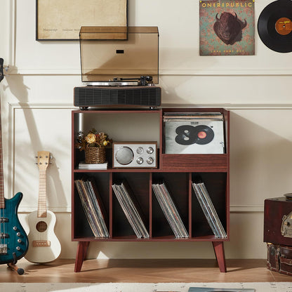 Large record stand with storage, record player stand with shelf, vinyl record holder with presentation surface, record stand for up to 300 albums