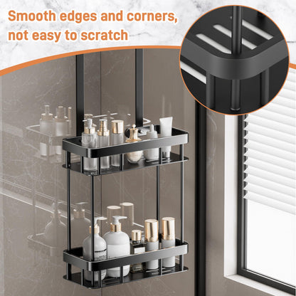 MICHIHOMIE Shower Caddy Hanging, 2 Tier Hanging Shower Organiser No Drilling, Stainless Steel Black Bathroom Storage Basket for Shampoo, Conditioner