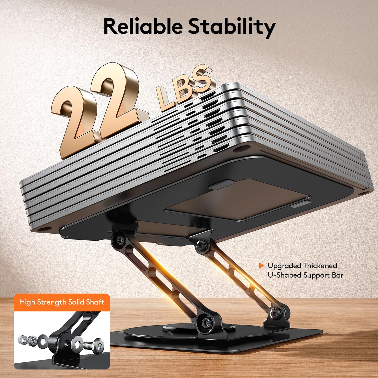 TECKNET Adjustable Laptop Stand for Desk 360° Rotating Ergonomic (Black)