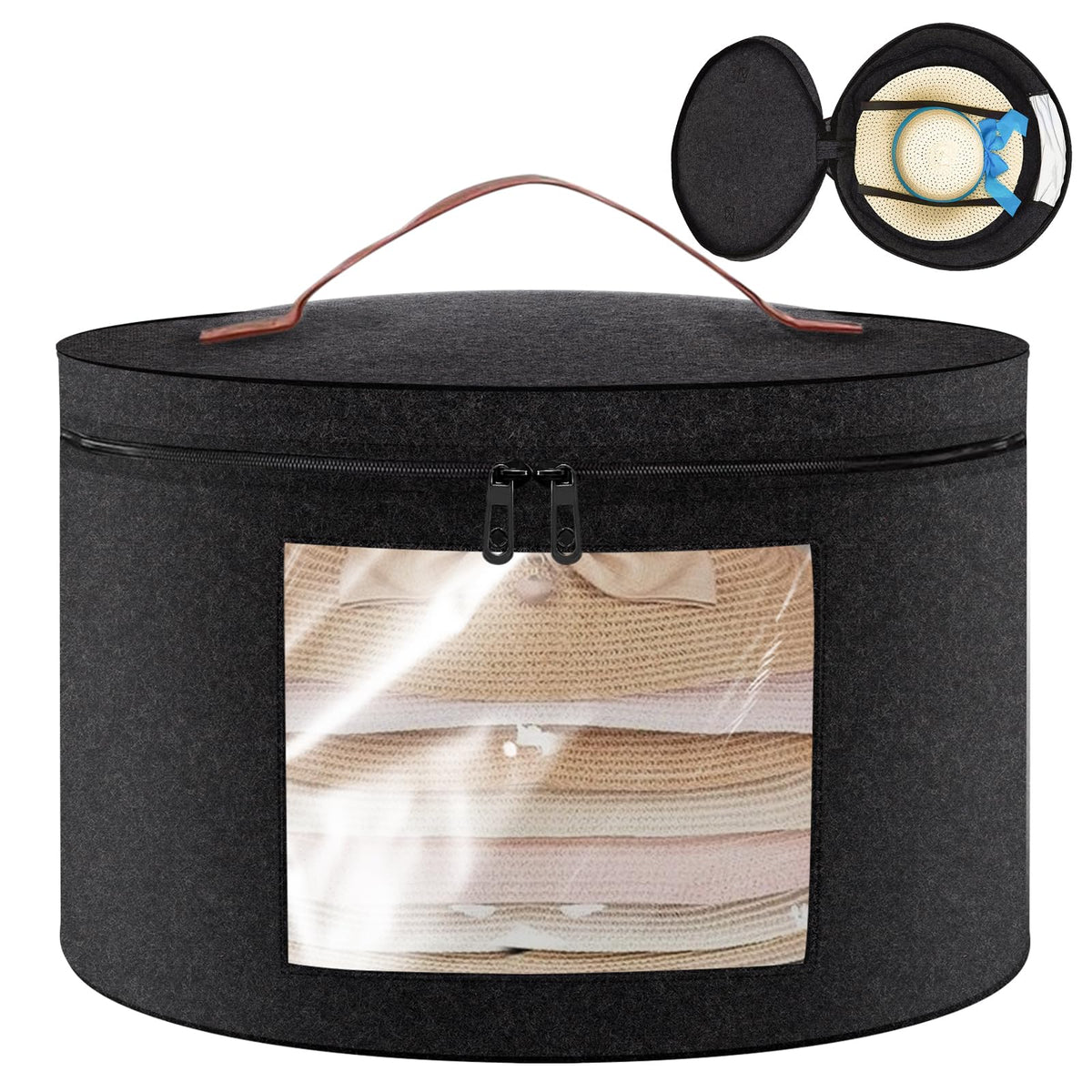 Round Hat Boxes with Lids, 43 x 26cm Felt Hat Storage Box