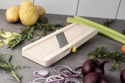 Benriner BN-1 Japanese Handheld Mandolin Slicer with Three Interchangeable Stainless-Steel Blades-Ivory, Vegetable Fruit Cutter Peeler, Stainless