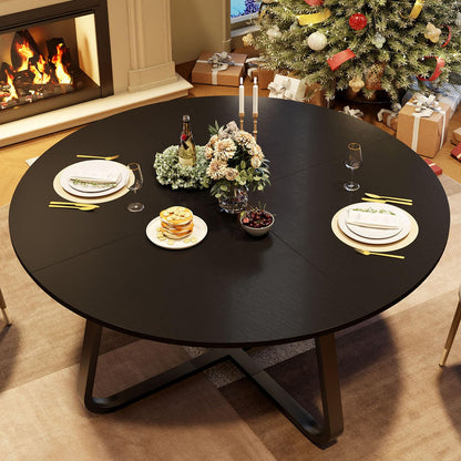 LVB Dining Room Table Modern Round Kitchen Dinner Table 130cm Black Oak