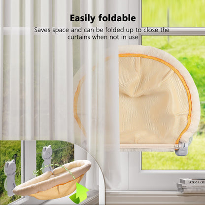 JUNSPOW Cat Window Perch Cordless, Foldable & Stable Cat Beds- Breathable Cats Window Hammock for Overlooking, Sunbathing and Climbing - Maximum Hold