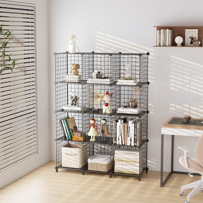 ATTDETJL 12 Cube Storage Unit, Metal Shelving Unit with DIY Bookshelf,Black