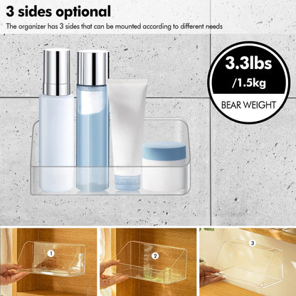 poeland Wall Mounted Storage Organizer, No Drilling Bathroom Shelf, Clear Storage Box for Bathroom, Bedroom, Mirror Cabinets (Transparent)