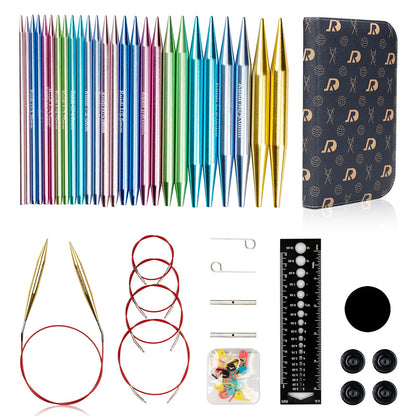 RUIDI Circular Knitting Needles Set, Light Aluminium Interchangeable Circular Knitting Needles Set with Case & Accessories, 13 Pairs of 10cm Round