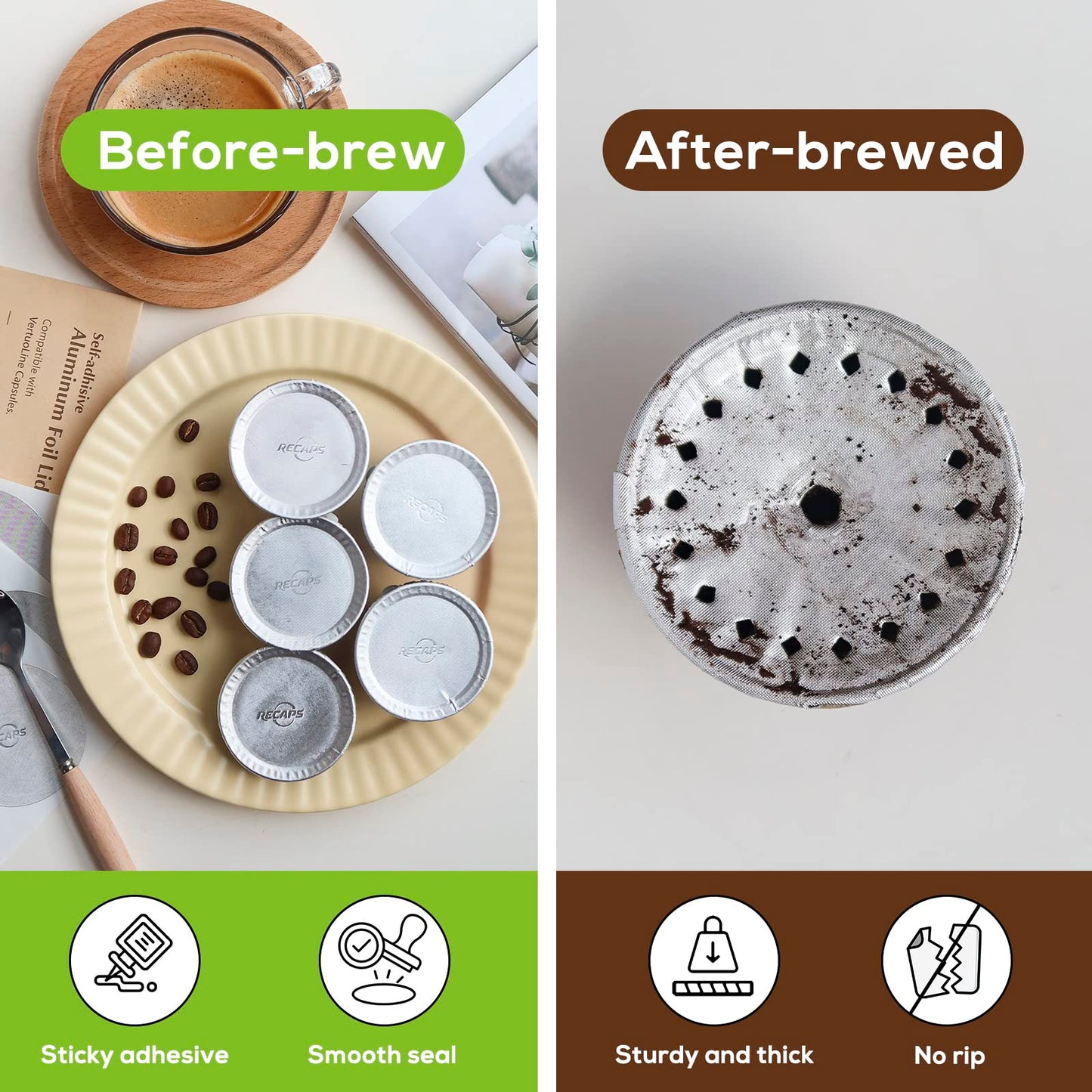 Aluminum Foli Lids for Reusable Capsules, Coffee Foil Seals, Coffee Pod Foli Lids Compatible with Nespresso Vertuo Pods 500PCS 62mm