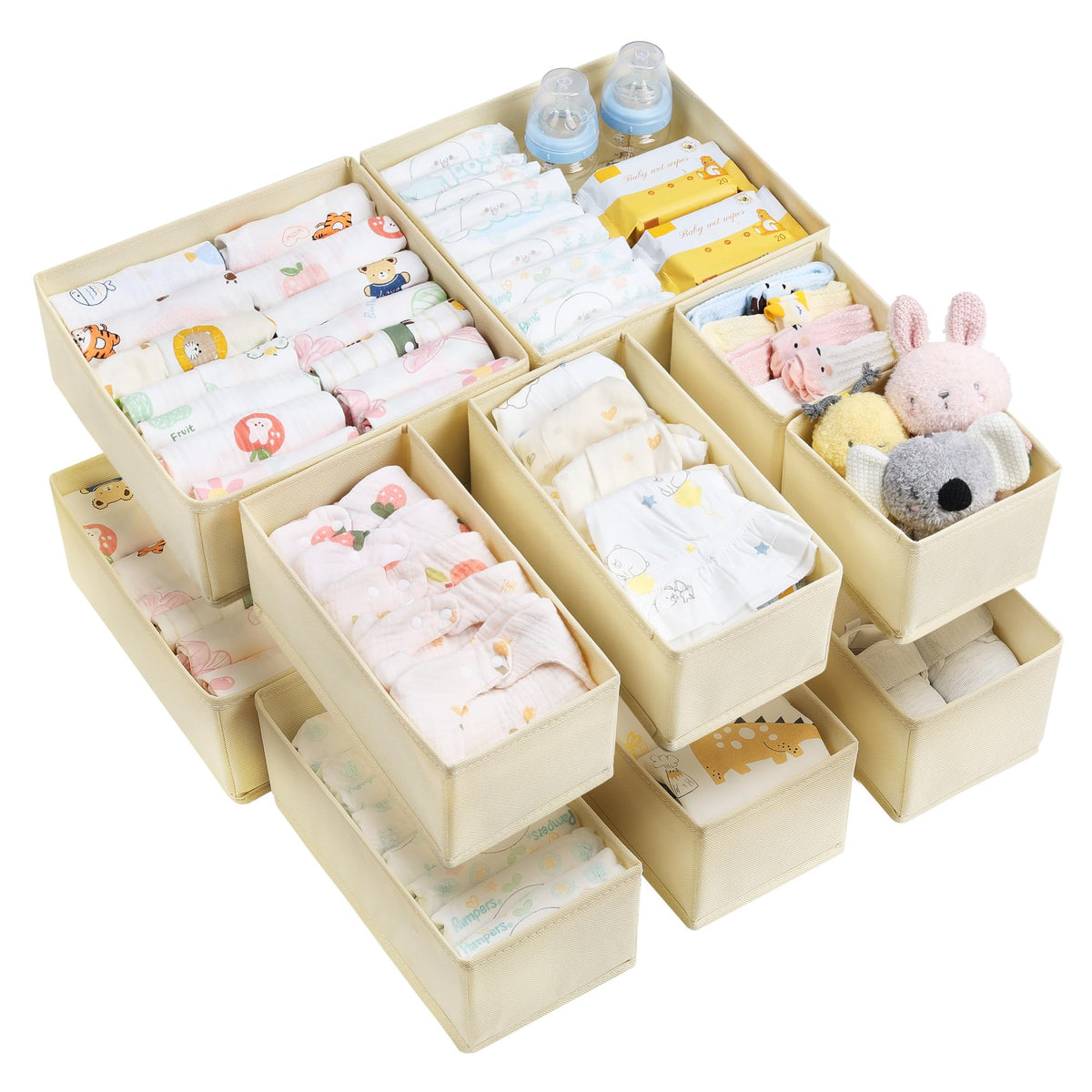 Vtopmart 12 Pack Baby Clothes Organizer, Dresser Drawer Organizer for Baby Clothing, Foldable Fabric Closet Drawer Storage Bins