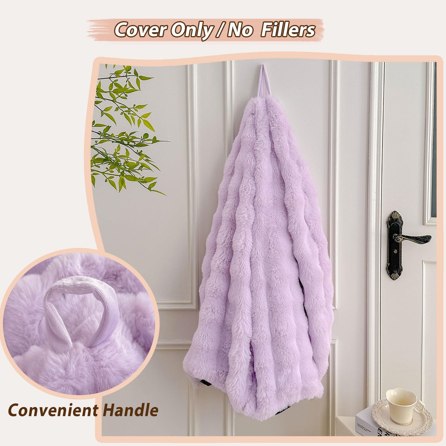 LIFEREVO Kids Fluffy Faux Rabbit Fur Bean Bag Cover, No Filler, Lavender