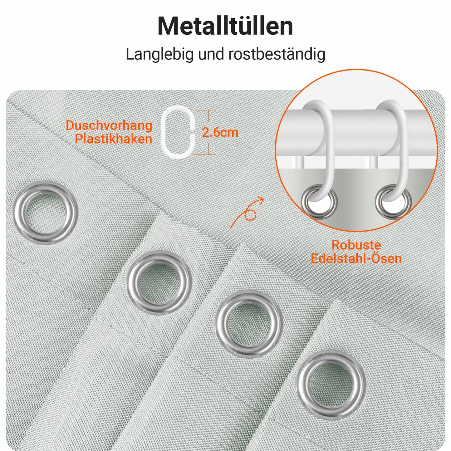 Lerores Shower Curtain, 180 x 180 cm, Grey, Weighted Hem, Anti-Mould Textile, Water-Repellent, Washable Polyester Fabric Bath Curtains for Bathroom