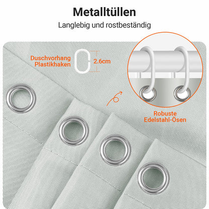 Lerores Shower Curtain, 100 x 180 cm, Grey, Weighted Hem, Anti-Mould Textile, Water-Repellent, Washable Polyester Fabric Bath Curtains for Bathroom