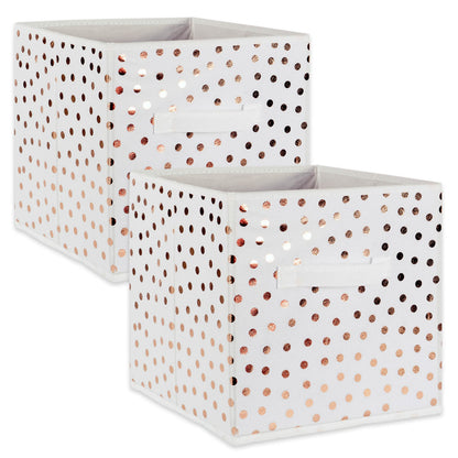 DII Non Woven Polyester Storage Bin, Polka Dot, White & Copper, Large Set of 2