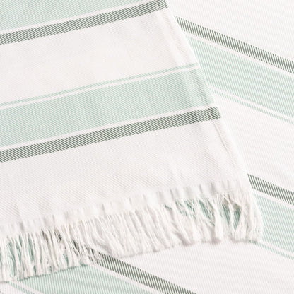 GAMUSI Rectangular Beach Towel – Bath Fouta – Embossed Fabric – Dyed Thread with Fringes – Green.