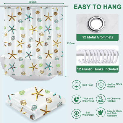 Vllcsla Shower Curtains Mould Proof Resistant Bathroom 220drop, 200x220 cm, Blue Extra Long PEVA Bathroom Bathtub Curtains
