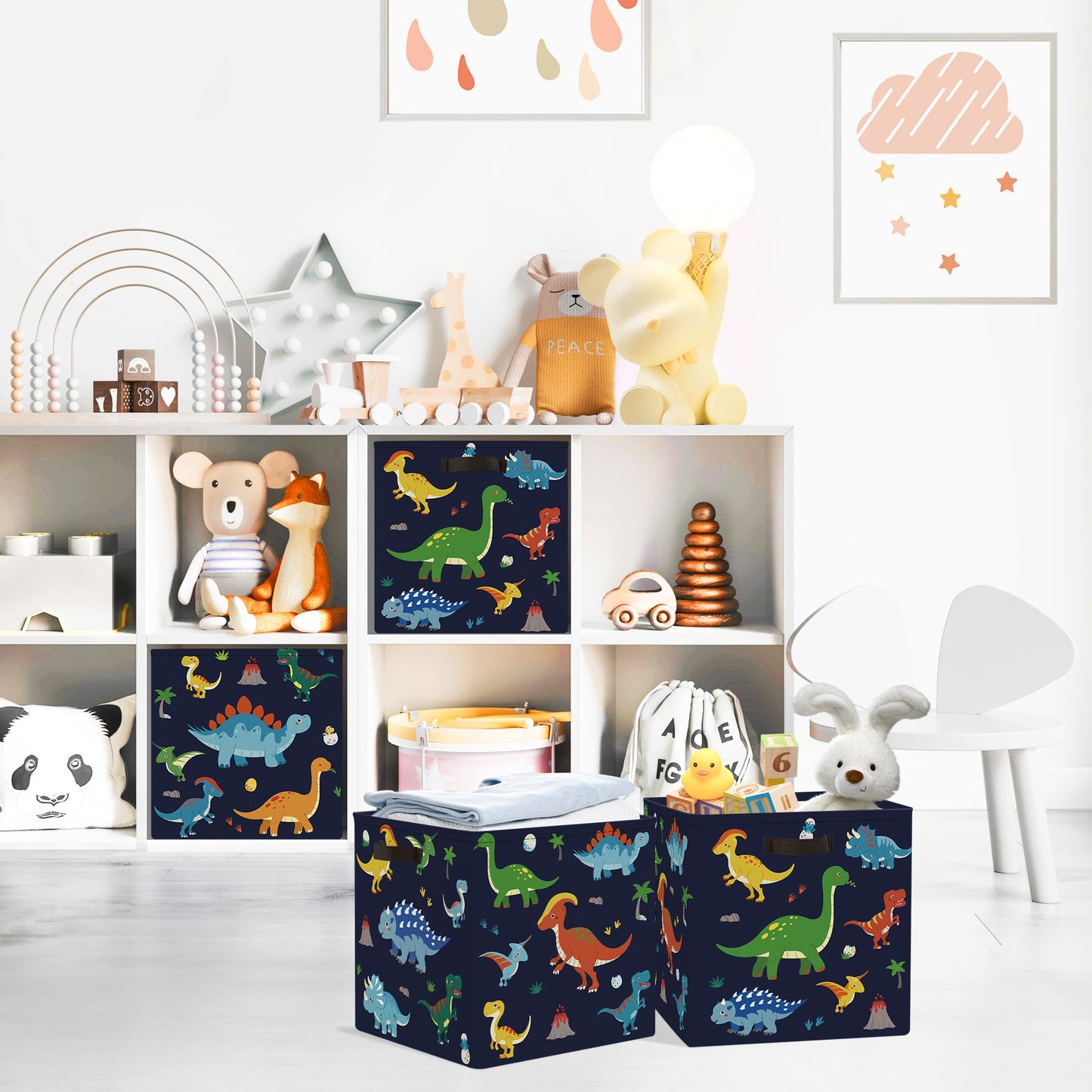 Clastyle 3 pcs Dinosaur Cube Storage Boxes for Shelves Kallax Boxes