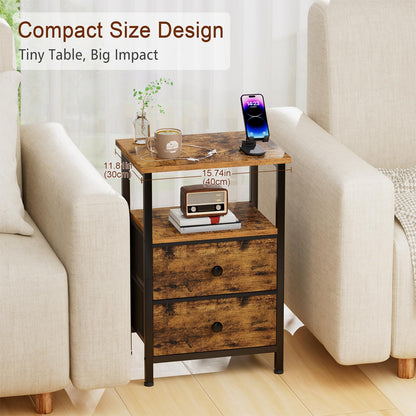 LOAKEKEL Bedside Table, Side Tables Set of 2 with 2 Fabric Drawers