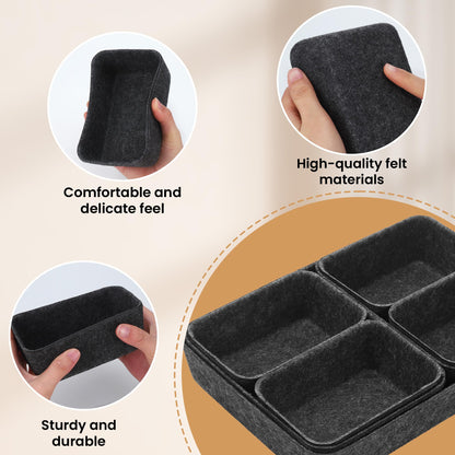 Hejo 7 PCS Square Felt Drawer Organizers Set, Office Drawer Organiser Tray, Durable Drawer Organizer for Home Office, Stationery Dresser, Dark Gray