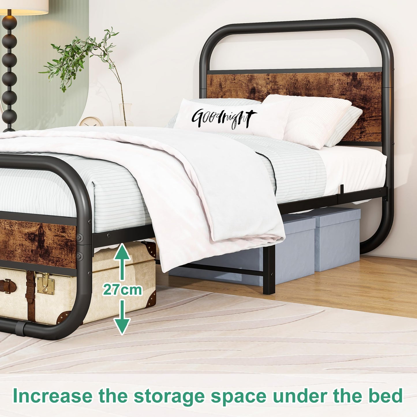 HOMERECOMMEND 3ft Single Bed Frame,Metal Platform Bed 90x190 cm,Brown