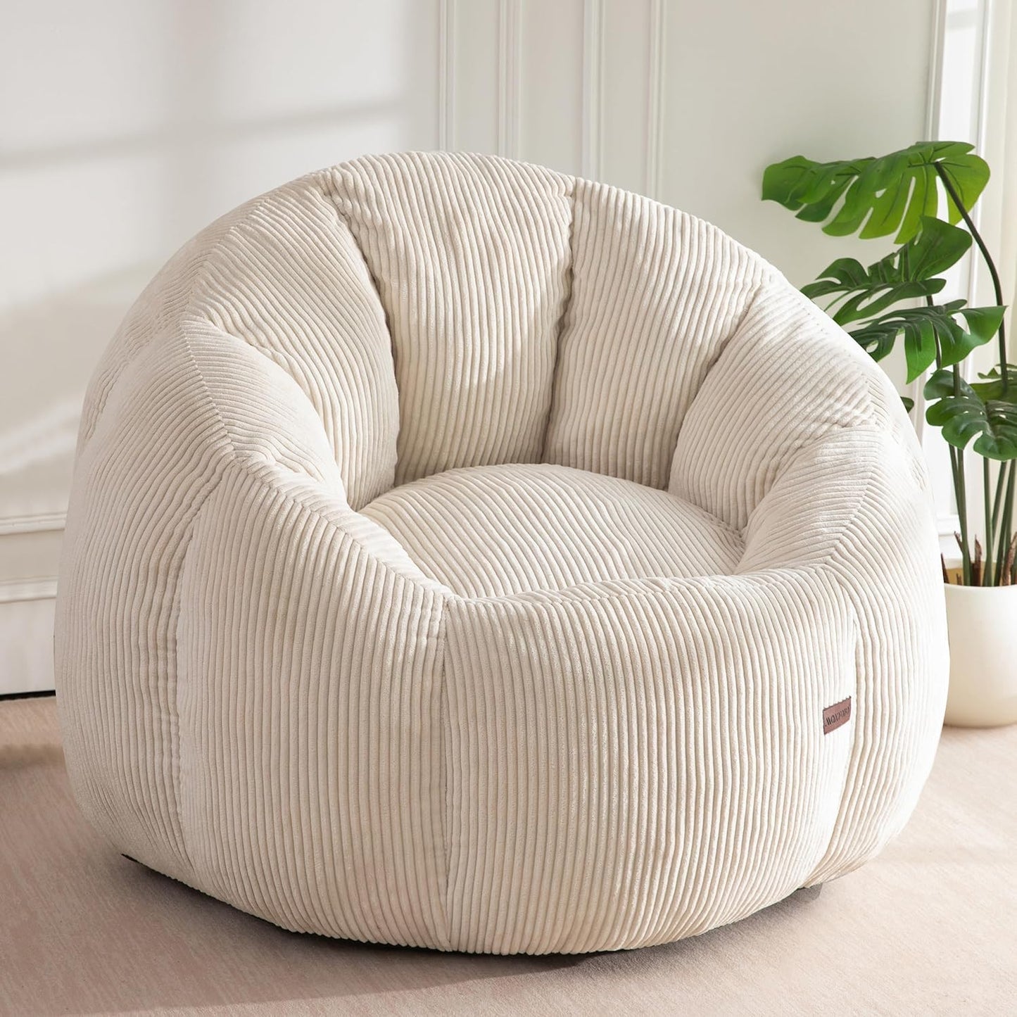 MAXYOYO Bean Bag Chair,Pumpkin Shaped Bean Bag Sofa Includes Filling,Comfy Corduroy Beanbag Sofa for Living Room Bedroom