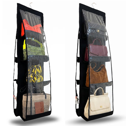 unel Hanging Handbag Storage Organiser (2 Pack), Each Hanger Holds 8 Bags for Wardrobes, Space Saving & Washable