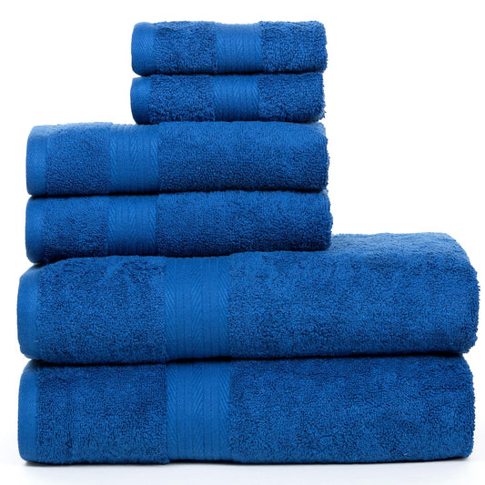 Ample Decor 100% Cotton Luxury, Soft & Absorbent 6 Piece Towels Set, 2 Bath Towels, 2 Hand Towels, 2 Wash Cloths for Bathroom - Navy
