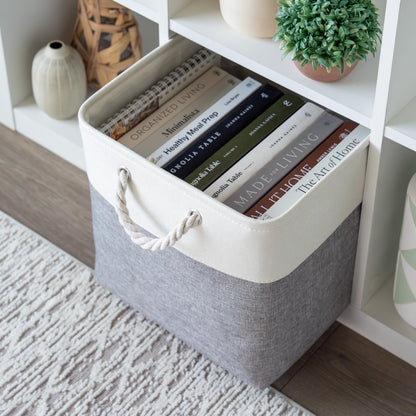 OrganiHaus Fabric Storage Boxes, Set of 4 Foldable 33X33 Cube Organiser Bins with Rope Handles for Shelves, Nursery & Closet