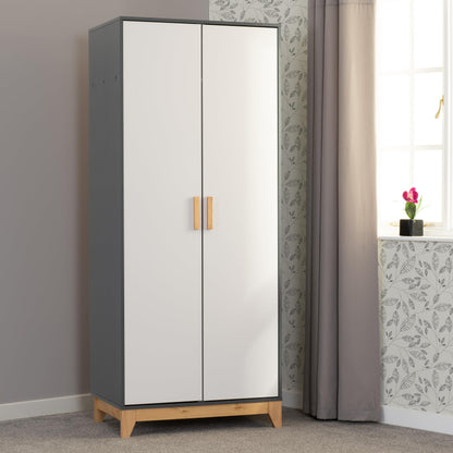 Seconique Cleveland 2 Door Wardrobe in White/Grey Metal Effect
