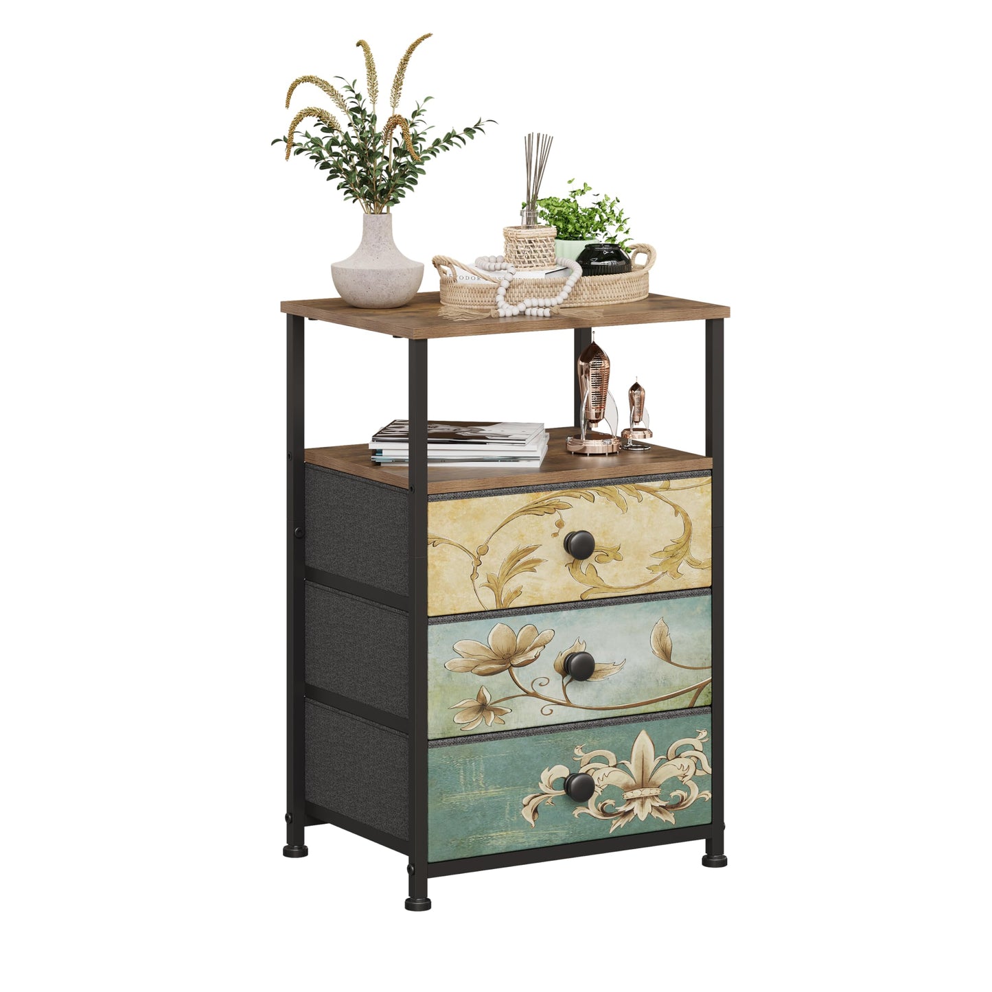 VEDECASA Chest of Drawers with Open Shelf 3 Drawers Dresser for Bedroom Vintage Bedside Table Nightstand Cabinet for Living Room Sofa Couch Closet