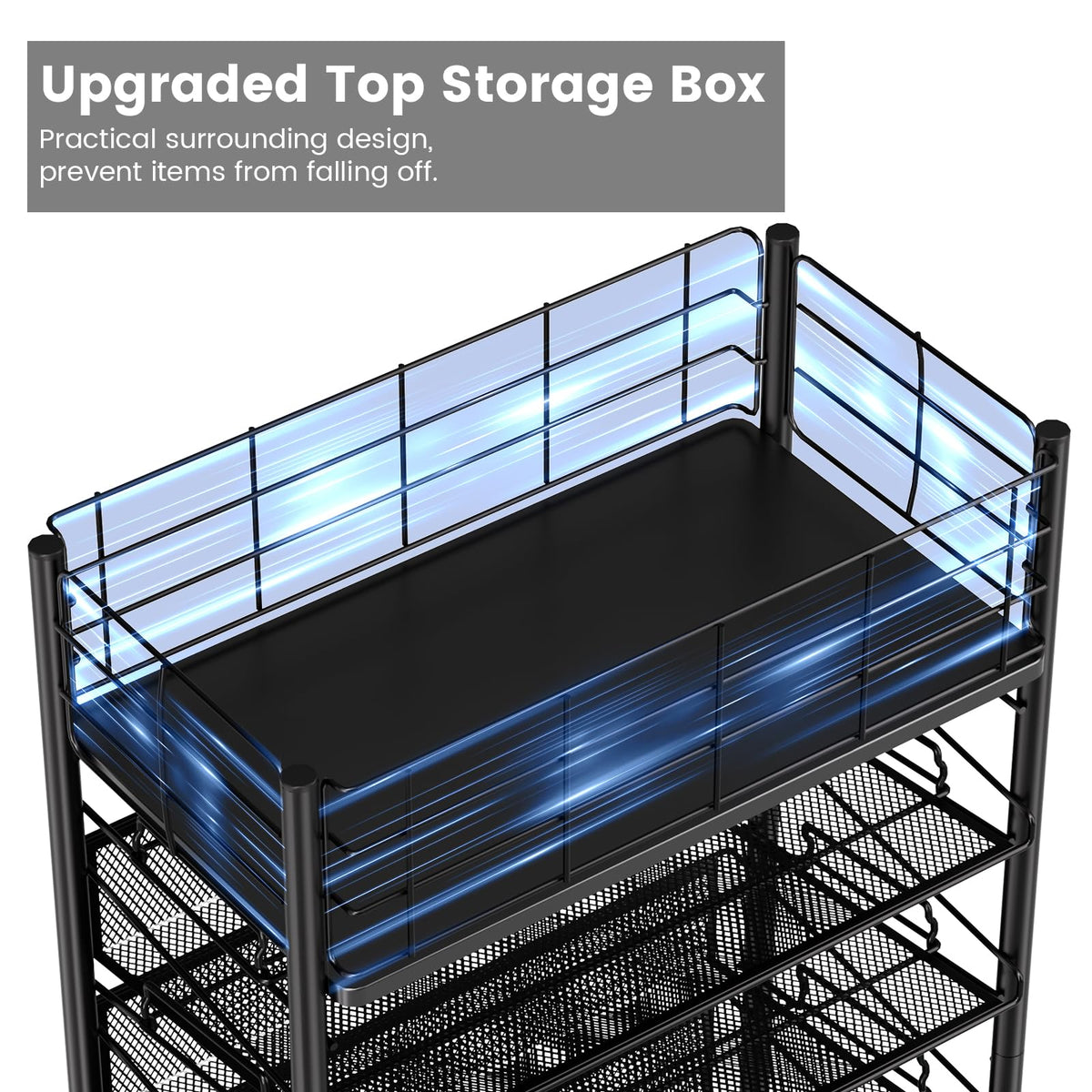 6 Tier Metal Mesh File Trolley with Lockable Wheels, Slim Rolling File Cart Desk Side Organiser